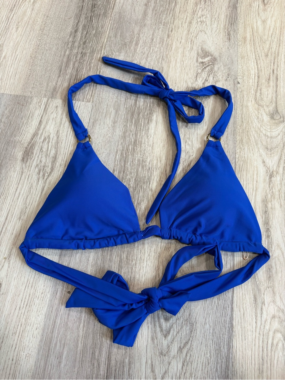 New Quince Italian Full Coverage Ring Triangle‎ Bikini Top Electric Blue Small